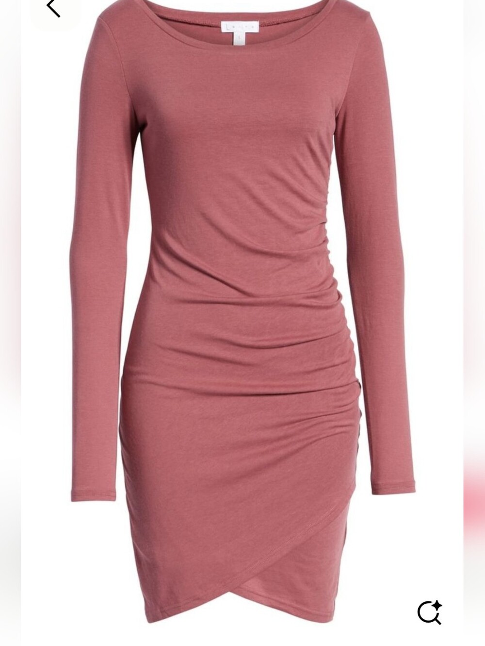 Leith- Dusty Mauve Long-Sleeve Ruched Midi Dress-Large